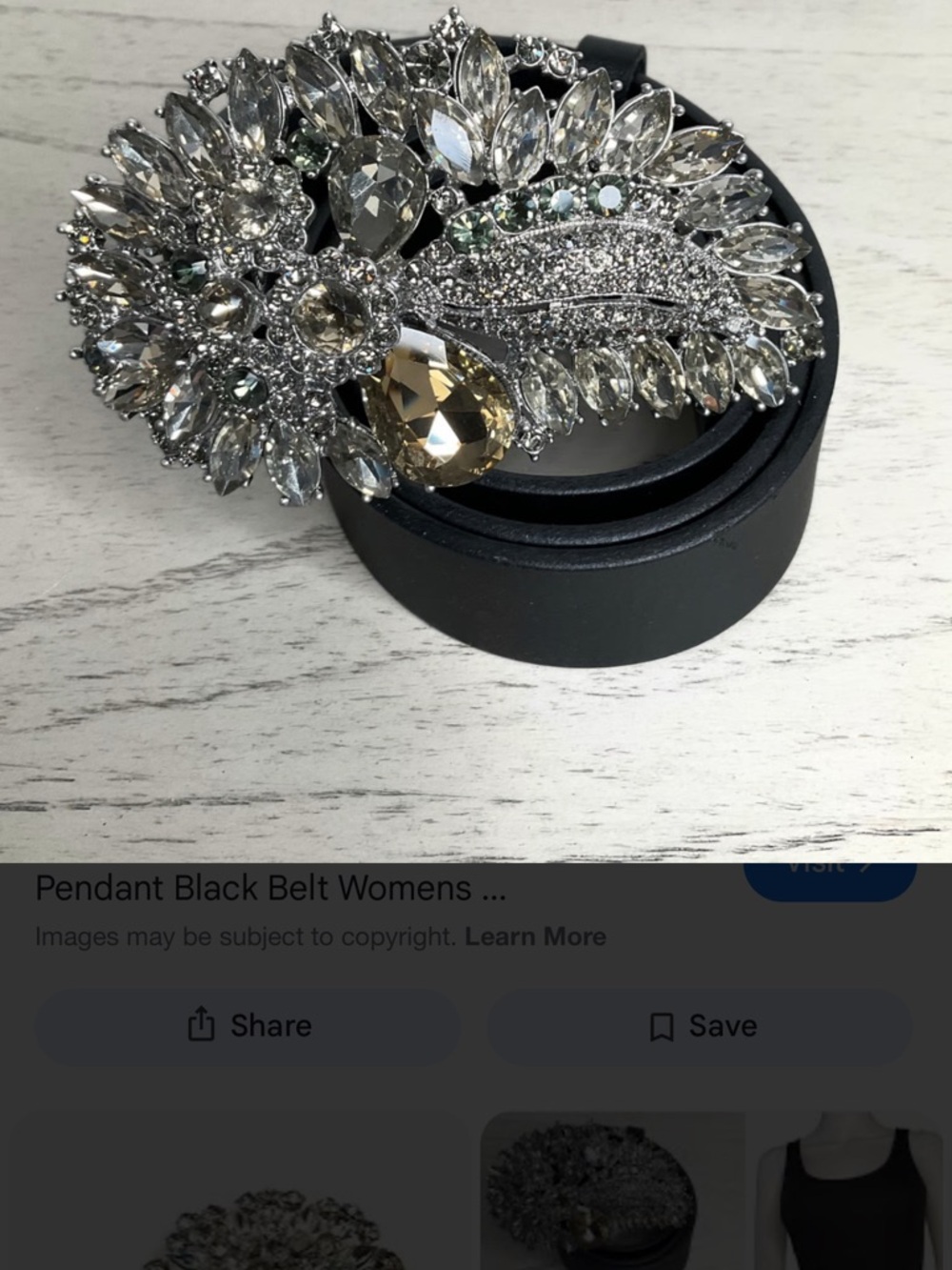 CAbi Black Belt with Sparkling Crystal Brooch Buckle